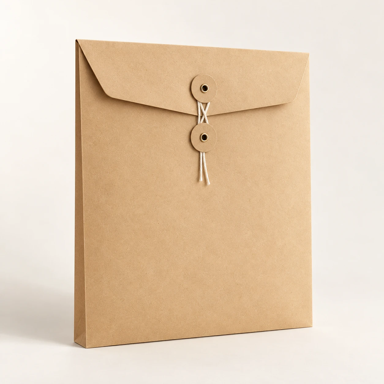 Letter Document Envelope, Warm Manila, Cotton string and paper buttons