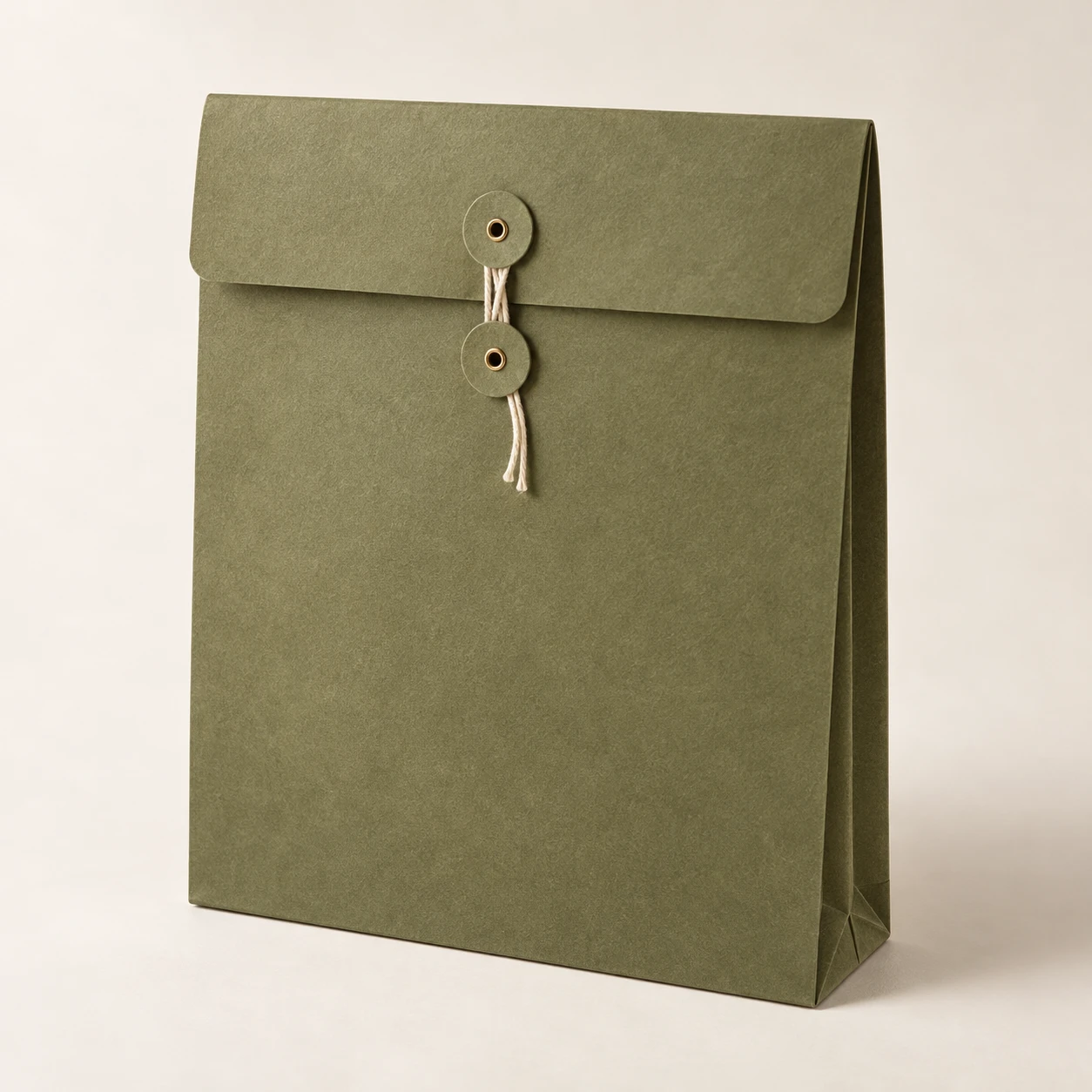Ledger Letter Gusset File, Olive, Cotton string and paper buttons