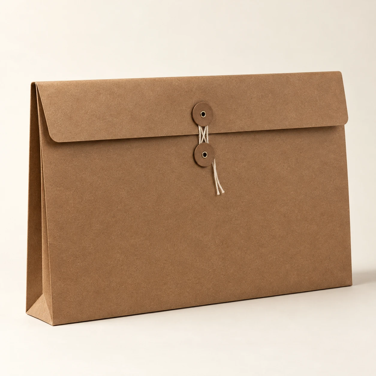 Portfolio A3 Gusset File, Deep Kraft, Cotton string and paper buttons